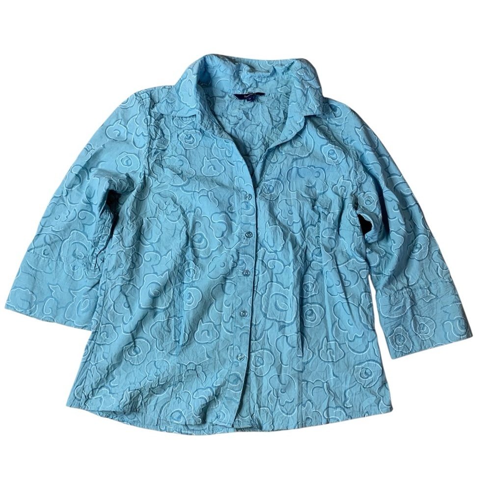 Reitmans Blue Floral Textured Button Down Blouse - Size M